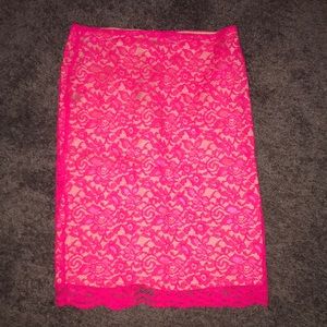 Pink lace pencil skirt